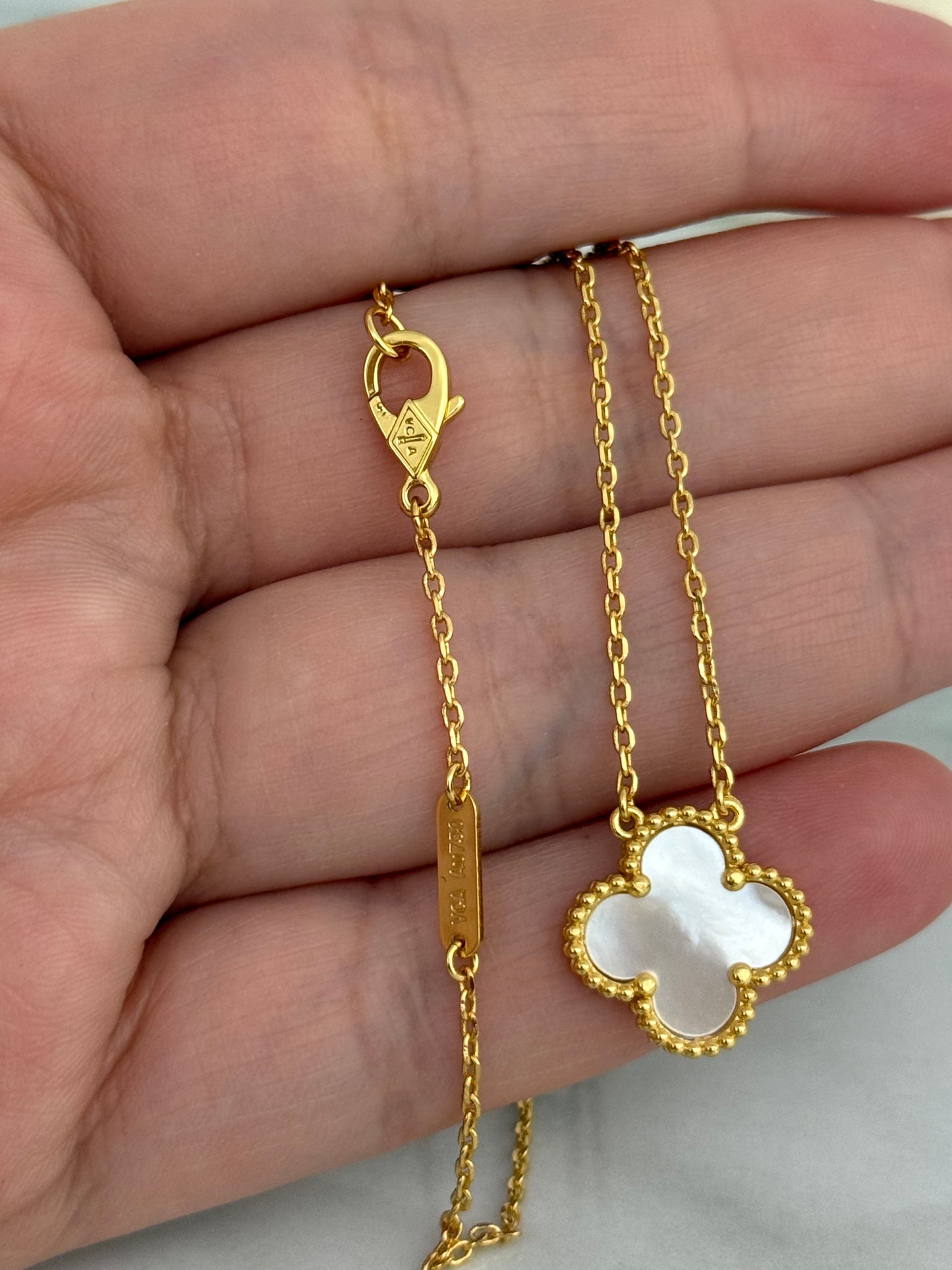 White Pearl Clover Necklace