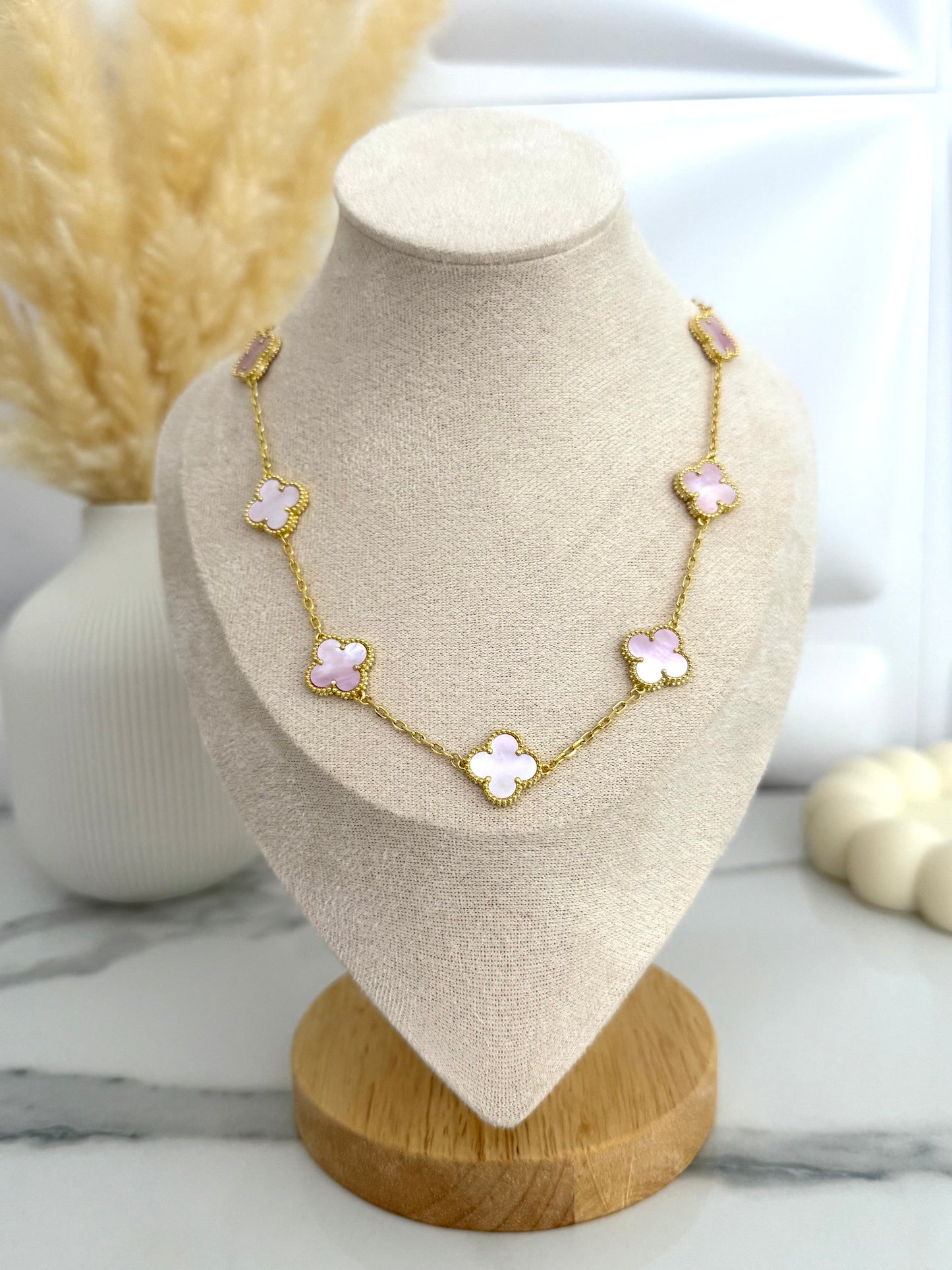 Pink Pearl Clover Necklace