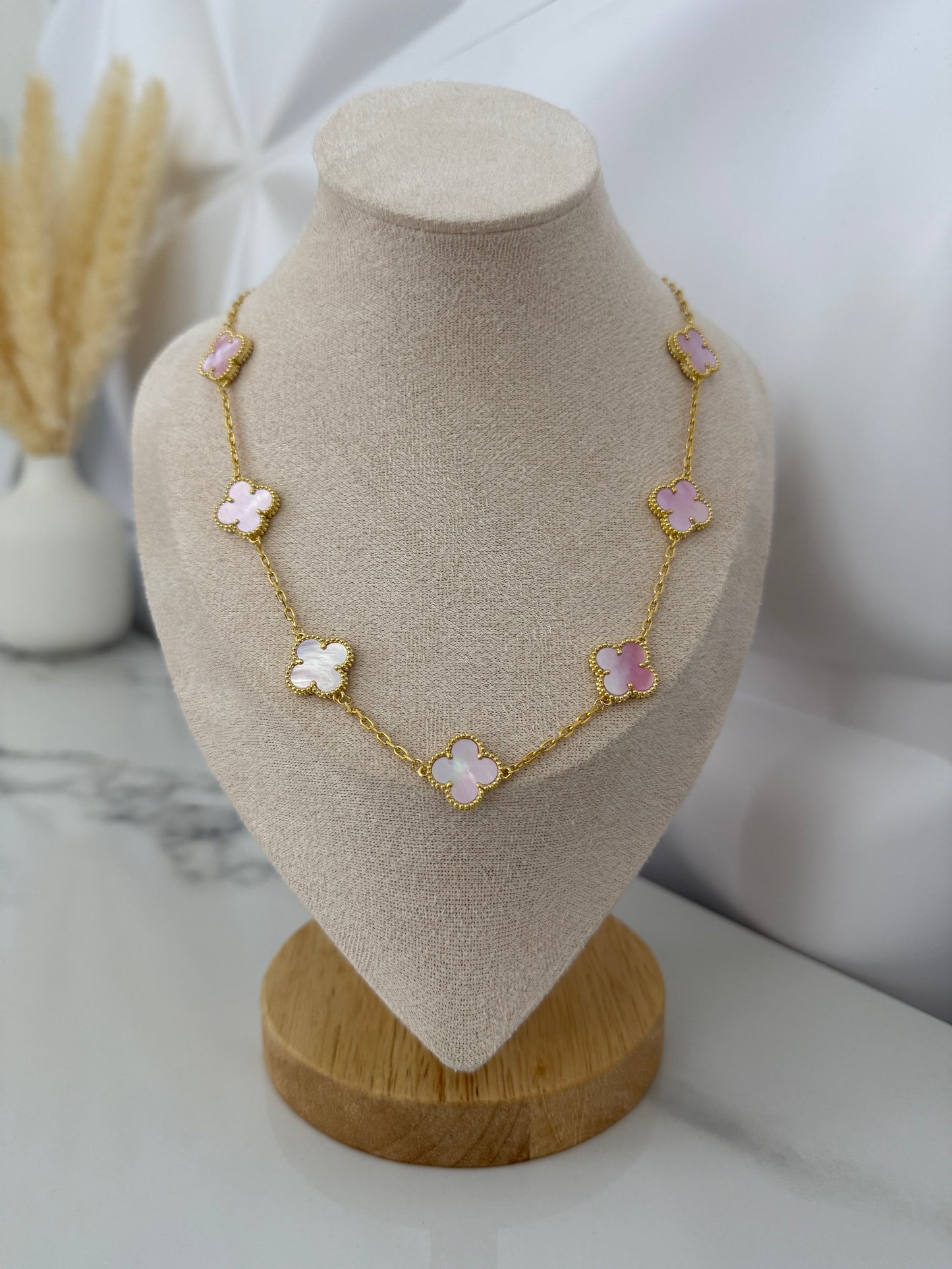 Pink Pearl Clover Necklace