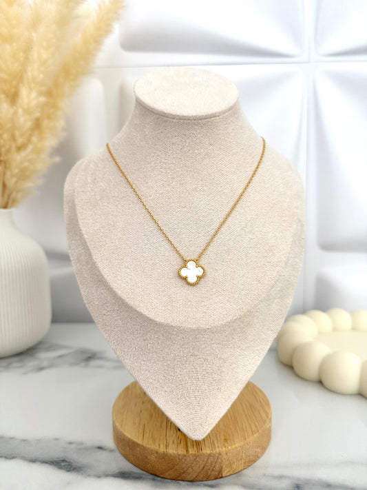 White Pearl Clover Necklace